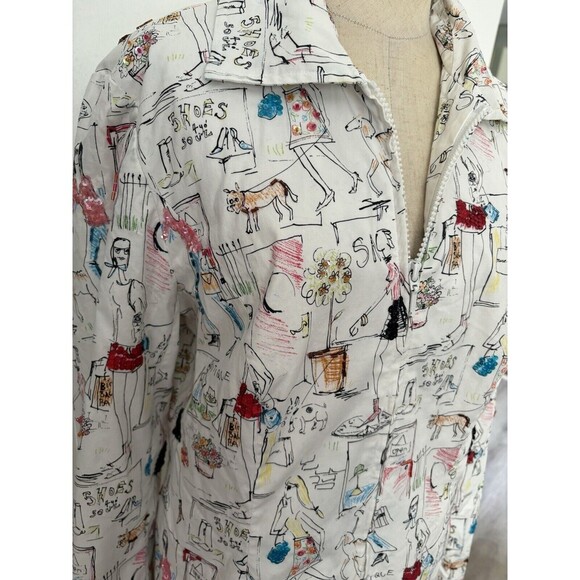 Conversational Parisian Dog Walking Boutique Embellished Print Zip Jacket Sz 6 - Picture 3 of 11